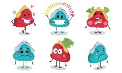 Animated Purses With Different Emotions Vector Illustrations Set Stock Illustration