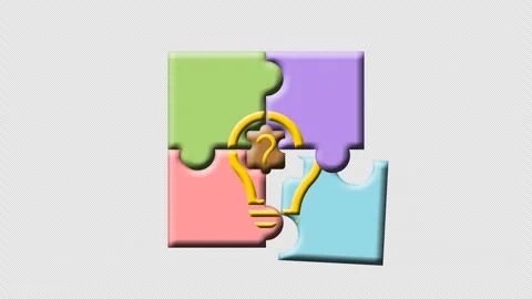 Animated puzzle pieces with bulb idea icon. problem solving concept. Stock Footage 289657345