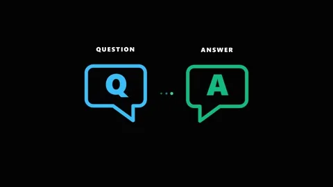 Animated question and answer icons with neon speech bubbles. 4K Stock Footage 345495601