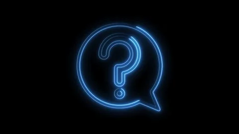 Animated question mark icon in speech bubble with neon blue glow on black Video stock 322966570