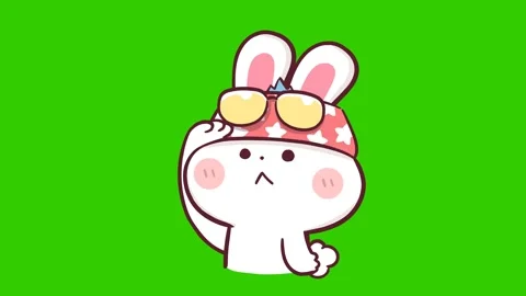 Animated Rabbit Raising Hand to Look Around - Green Screen Stock Footage 282786249