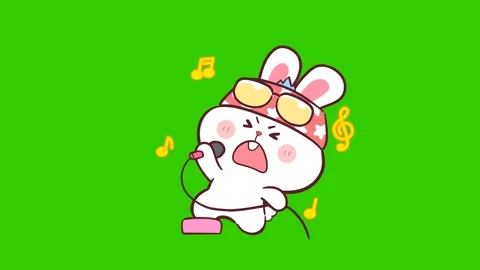 Animated Rabbit Singing on Stage - Green Screen Stock Footage 282786120