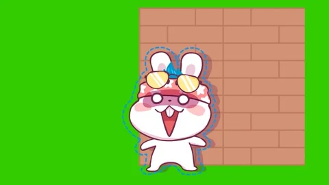 Animated Rabbit Surprised Hiding Behind a Wall Green Screen Stock Footage 282779458