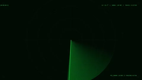Animated Radar Screen Interface with Scanning Beam and Target Tracking Displ Video stock 340817887