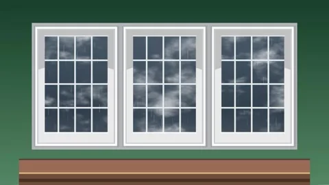 Animated Rain Falling Outside a Triple Pane Window During Storm Stock Footage 344833287