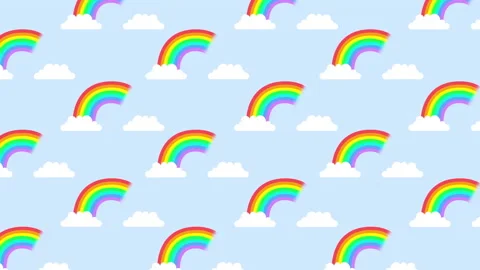 Animated rainbow and clouds pattern, with a blue sky background Stock Footage 134417166