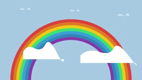 Animated rainbow and white clouds in blue sky motion graphic 動画素材 345014186
