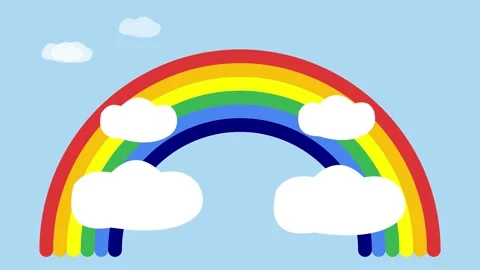 Animated rainbow appearing in blue sky with white clouds Stock Footage 345014189