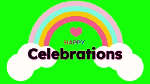 Animated Rainbow with Clouds and Celebrations Text Overlay on a Green Screen Stock Footage 338368377