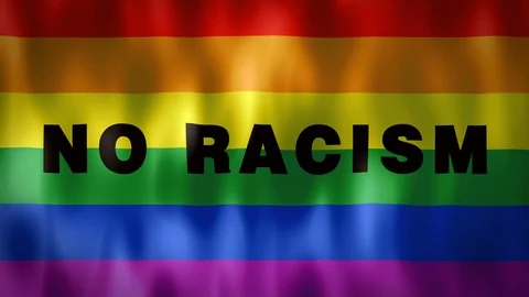 Animated rainbow flag with the words No Racism, ideal footage to sensitize Video stock 97932433