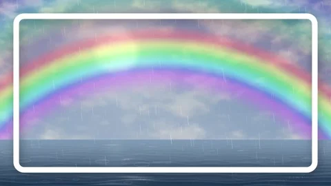 Animated Rainbow Over Ocean with Rain and Cloudy Sky Loop Stock Footage 345297048