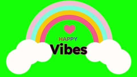 Animated rainbow with white clouds and text overlay on a solid green screen Stock Footage 346338559