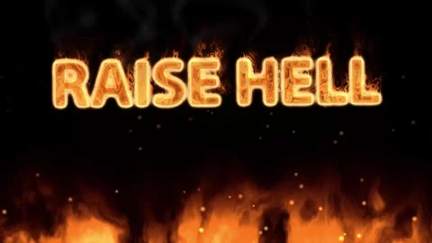 Animated Raise Hell Text in Flames Over Burning Ground Fire 库存影片 347357419