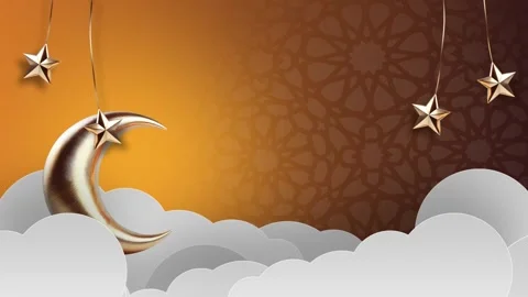 An animated Ramadan background featuring a golden crescent moon and stars 動画素材 298897196