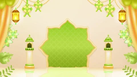 Animated Ramadan Kareem background with mosque, plant and ketupat elements Stockbeeldmateriaal 238741187