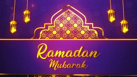 Animated Ramadan Mubarak Greeting with Golden Arch and Lanterns Vidéo 329242541
