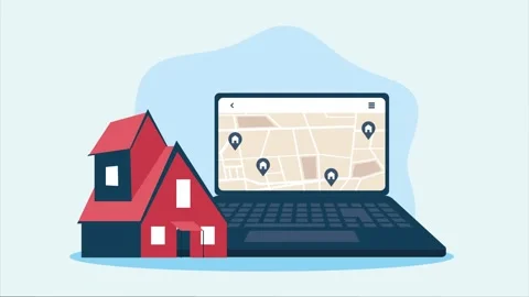 Animated real estate digital platform concept showing a house model next to.. Stock-Footage 338422788
