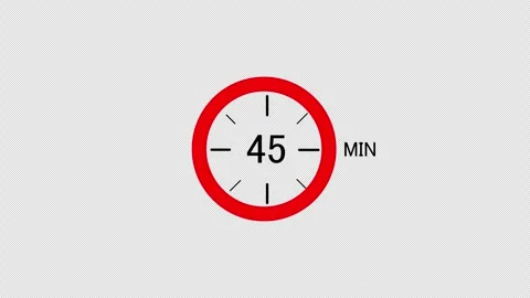 Animated red 45-minute clock timer on transparent background for countdowns Stock Footage 338986828