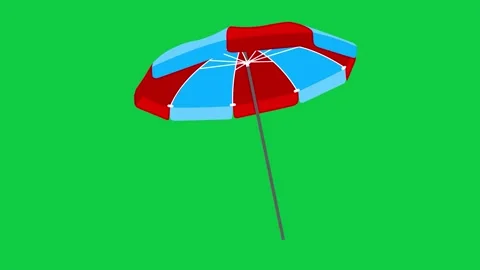 Animated red and blue beach umbrella on a green screen. Stock Footage 300376513