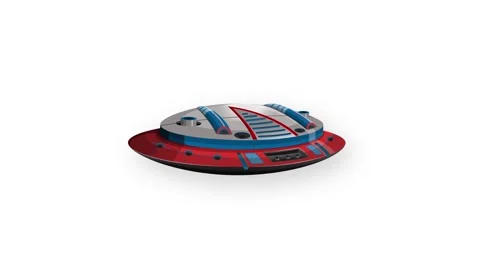 Animated Red and Blue UFO Spacecraft Floating on White Background Stock Footage 345041197