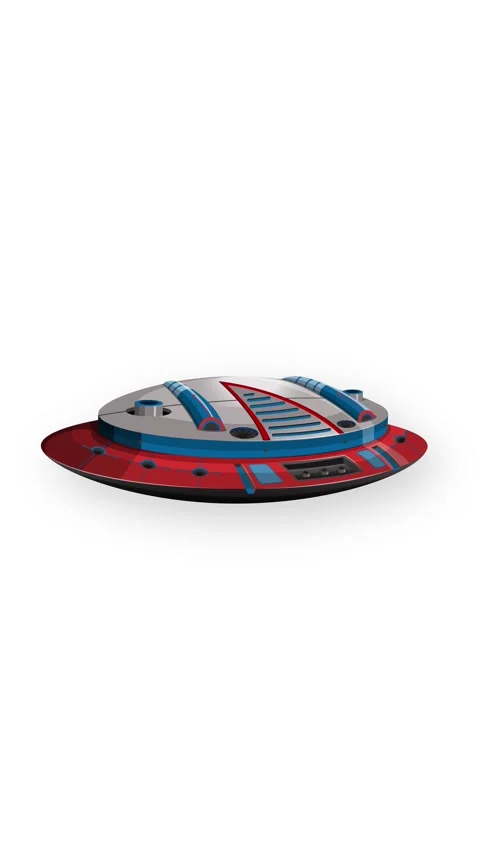 Animated Red and Silver UFO Flying Against White Background Stock Footage 345120959