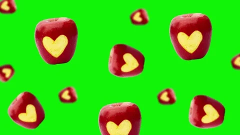 Animated red apple with heart shape flying and wigglein Stock Footage 168618247