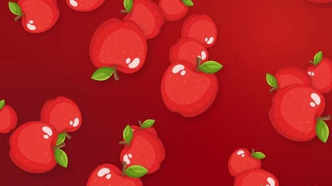 Animated Red Apples Falling Against a Vibrant Red Mesh Background Stock Footage 346372635