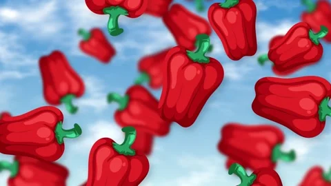 Animated Red Bell Peppers Falling Against a Bright Blue Sky Stock Footage 342218012