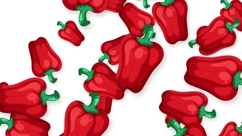 Animated Red Bell Peppers Falling Downward on a White Background Stock Footage 345311259