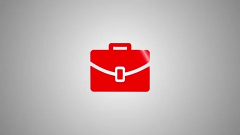 Animated red briefcase icon appears on grey background, business and financ.. 库存影片 346490788