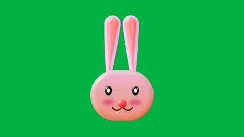 Animated red bunny on green screen with beautiful smile and blinking eyes Stock Footage 266787975