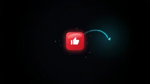 Animated Red Like Button with Glowing Blue Circular Arrows on a Black Background Stock Footage 344774090
