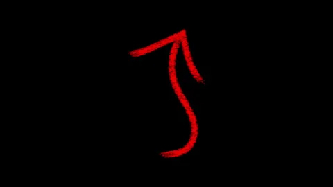 Animated red chalk arrow drawing on black background in a seamless loop upw.. Stock Footage 338238250