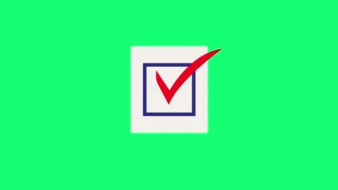 Animated Red Checkmark in Box on Green and Blue Screen Stock Footage 345795021