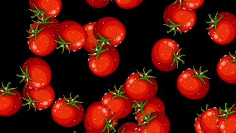 Animated Red Cherry Tomatoes Falling Downward Against Black Background Stock Footage 341378447