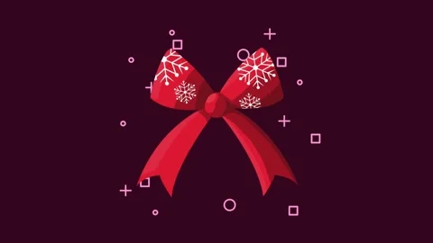 Animated red christmas bow with snowflakes on dark background, ideal for ho.. Stock Footage 338401258
