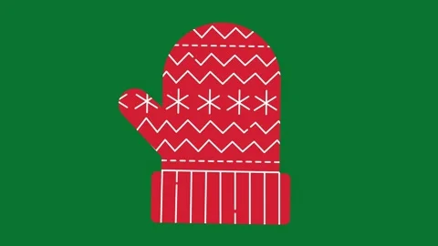 Animated red Christmas mitten with snowflake and zigzag pattern Stock Footage 320286853