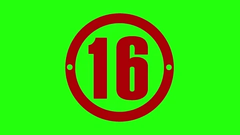 Animated Red Color "Under 16" Warning Sign On Green Screen. Stock Footage 170155581