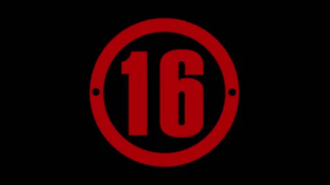 Animated Red Color "Under 16" Warning Sign Isolated On Black Background. Video stock 170155589