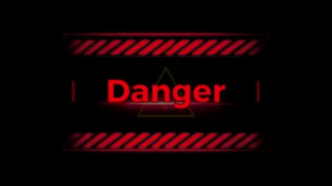 Animated red danger warning signs with glowing text Stock Footage 338314520