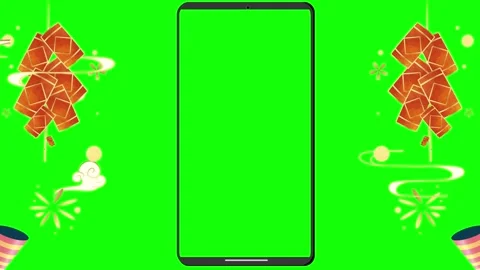 Animated red envelope decorations with smartphone frames on green screen Stock Footage 338993826