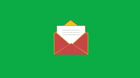 Animated red envelope opening with white letter icon on green screen background Stock Footage 332151308