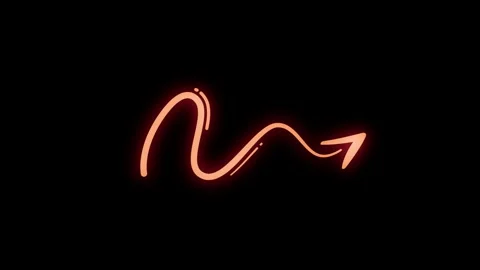 Animated Red Glowing Curved Wave Arrow Symbol on Black Background Stock Footage 344572159