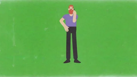 Animated red haired man talking on smartphone against solid green background Stock Footage 346124742