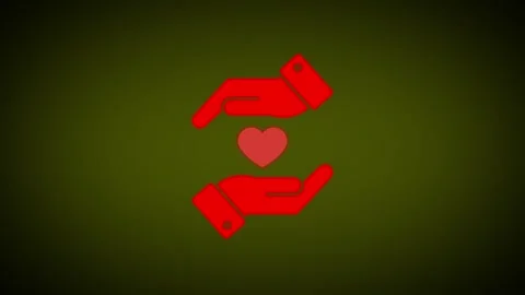 Animated red hands holding heart symbol on dark green background caring con.. Stock Footage 345547659