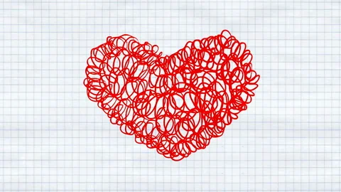 Animated red heart curls on a notebook Vidéo 123489766
