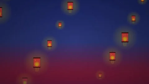 Animated Red Lanterns Floating and Glowing Against a Beautiful Gradient Nig.. Stock Footage 347353094