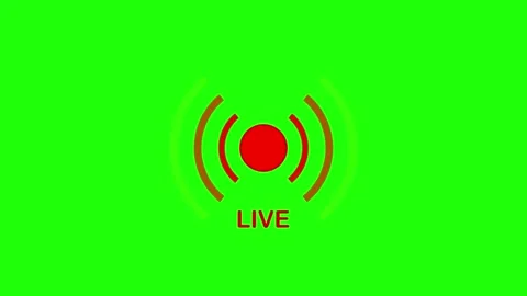 Animated red live broadcast icon pulsating with signal waves on green scree.. Stock Footage 329145168