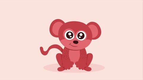 Animated red monkey happily sits and blinks its big eyes, cute cartoon foot.. Stock Footage 338398708