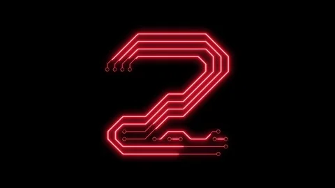 Animated red neon glowing number 2 as circuit board style Stock Footage 104298317